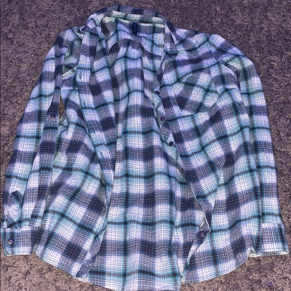 navy, green, black, and white flannel
